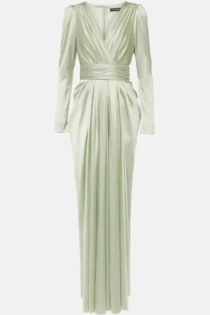 Dolce & Gabbana Gathered front-slit silk-blend gown