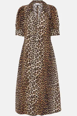 Ganni Leopard-print cotton poplin midi dress