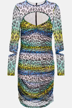 Ganni Leopard-print mesh cutout minidress