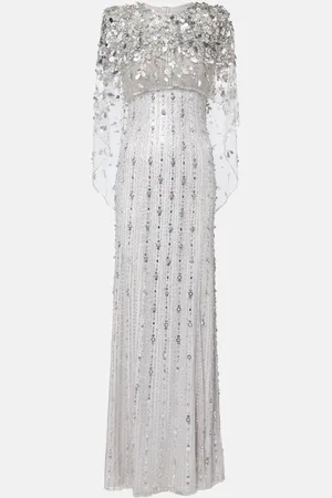 Jenny Packham Nettie caped sequined tulle gown
