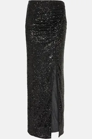 Self-Portrait Sequined ruched maxi skirt