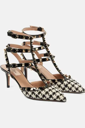 VALENTINO GARAVANI Rockstud 65 leather-trimmed tweed pumps