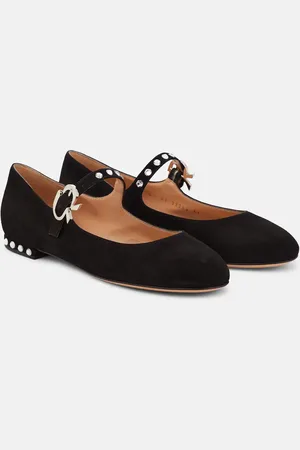 Gianvito Rossi Crystal Mary Ribbon suede ballet flats