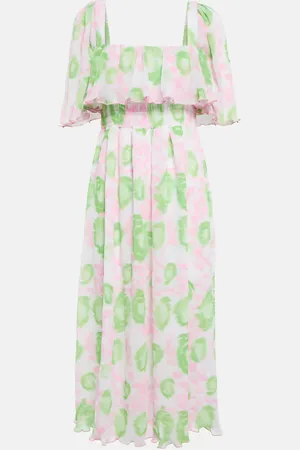 Ganni Floral pleated georgette midi dress