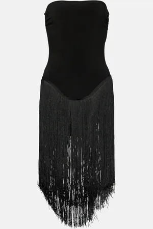 Norma Kamali 18" Fringe Bishop strapless minidress