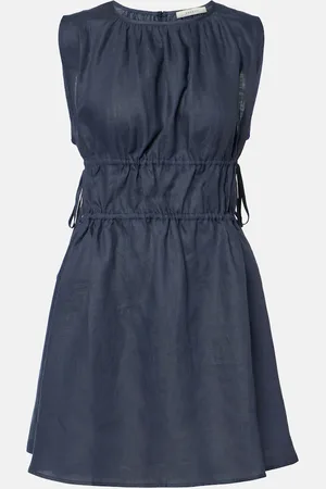 ASCENO Como gathered linen minidress