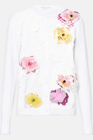 Oscar de la Renta Floral-appliquÃ© cotton-blend cardigan