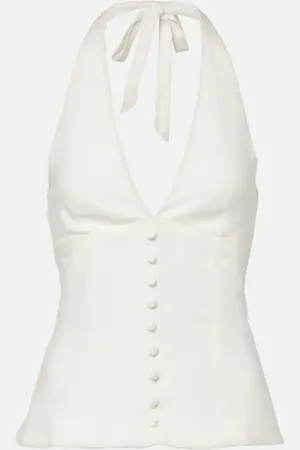 FAITHFULL THE BRAND Marie shirred halterneck linen top