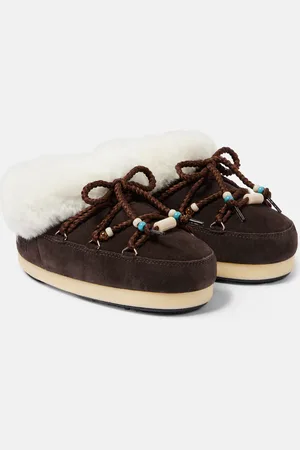 Moon Boot Faux fur-trimmed suede mules