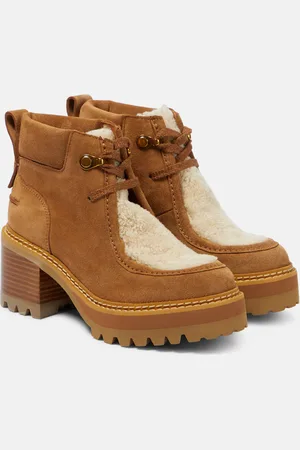 See by Chloé See By ChloÃ© Shearling-trimmed suede ankle boots