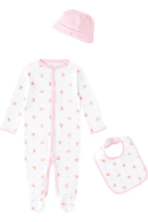 Ralph Lauren Baby cotton bodysuit, bib, and beanie set
