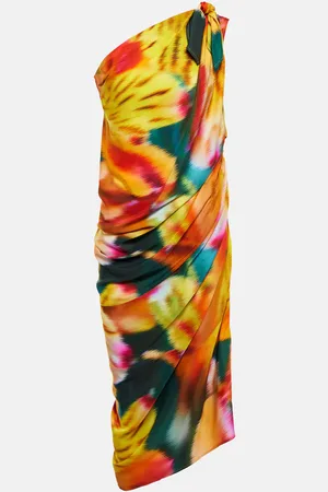 DRIES VAN NOTEN One-shoulder draped floral midi dress