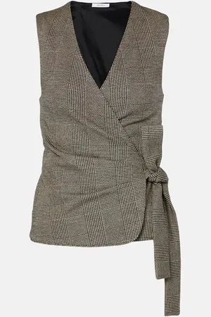 Max Mara Adige houndstooth wool-blend wrap top