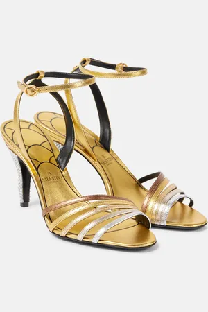 VALENTINO GARAVANI Ladycrush embellished metallic leather sandals