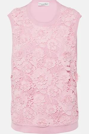 Oscar de la Renta Floral lace-trimmed silk-blend top