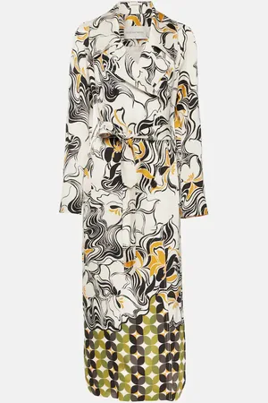 DRIES VAN NOTEN Printed double-breasted satin coat