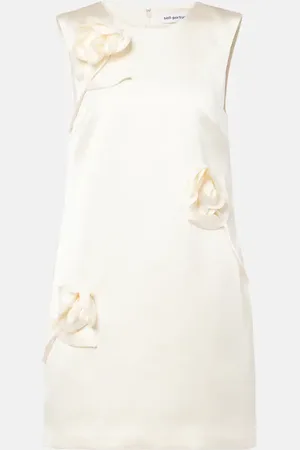 Self-Portrait Floral-appliquÃ© satin minidress