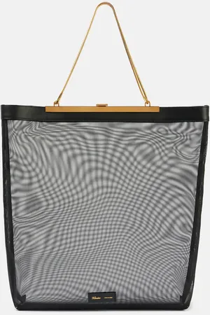 Khaite Augusta leather-trimmed mesh shopper