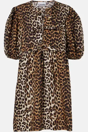 Ganni Leopard-print cotton minidress