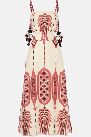 JOHANNA ORTIZ Embroidered printed linen midi dress