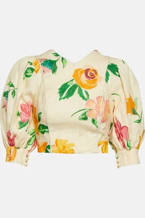 ALÉMAIS AlÃ©mais Puff-sleeve floral linen crop top
