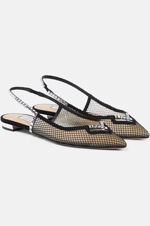 Aquazzura Forbidden Love mesh and suede slingback flats