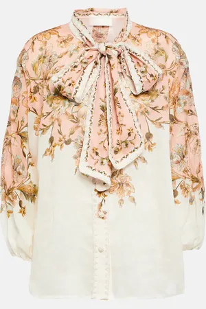 ZIMMERMANN Chintz floral tie-neck ramie blouse