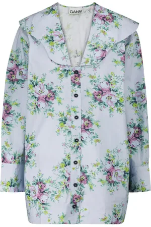 Ganni Floral cotton poplin blouse