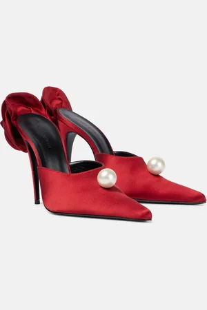 MAGDA BUTRYM Floral-appliquÃ© faux pearl satin mules