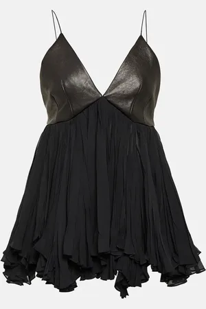 Khaite Anita leather-trimmed silk top
