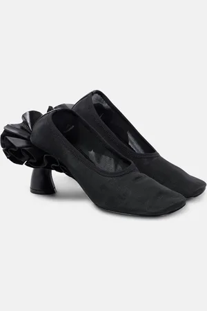 DRIES VAN NOTEN Ruffled leather-trimmed mesh pumps