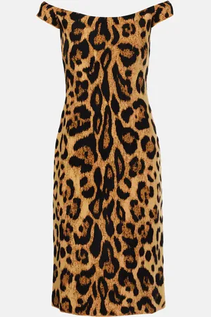 Oscar de la Renta Leopard-print off-shoulder midi dress