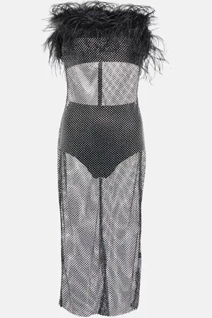 GIUSEPPE DI MORABITO Feather-trimmed embellished midi dress