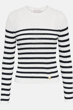 VALENTINO Striped ribbed-knit sweater