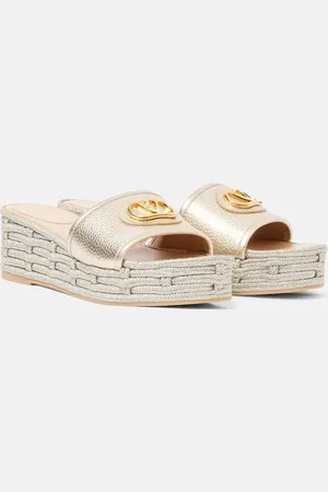 VALENTINO GARAVANI VLogo metallic leather platform slides