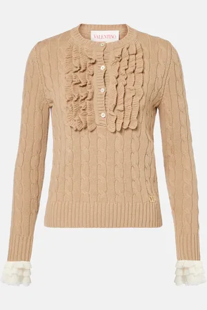 VALENTINO Ruffled cable-knit virgin wool sweater