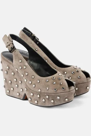 Robert Clergerie Davina embellished suede peep-toe pumps