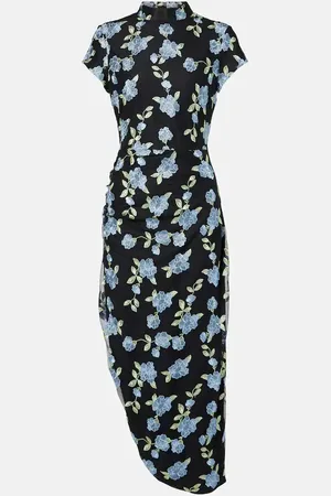 ROTATE Asymmetric mesh midi dress