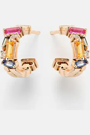Suzanne Kalan Ella Rainbow 18kt rose gold earrings with diamonds and sapphires