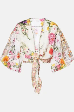 Camilla Floral tie-front linen crop top