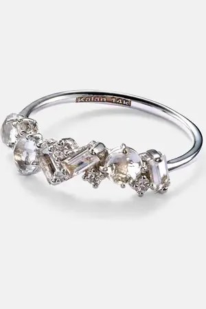 Suzanne Kalan Amalfi 14kt white gold ring with diamonds and topaz