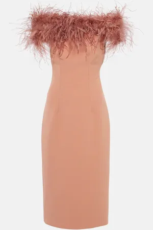 Safiyaa Feather-trimmed midi dress