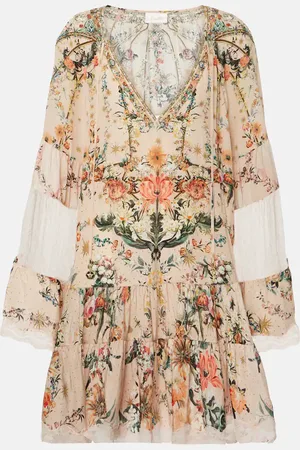Camilla Embellished floral silk crÃªpe minidress