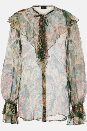 Etro Printed ruffled silk blouse