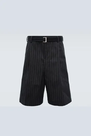 SACAI Belted striped cotton shorts