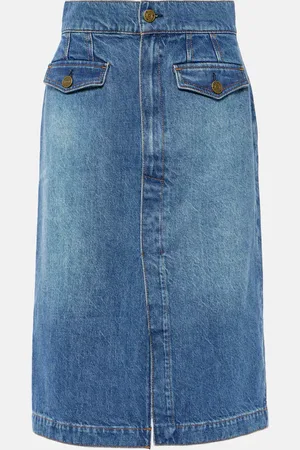 Frame The Vent Front high-rise denim midi skirt