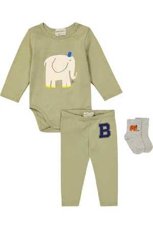 Bobo Choses Baby The Elephant cotton-blend bodysuit, leggings, and socks set