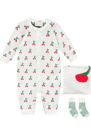 Bobo Choses Baby Cherry onesie, socks, and blanket set
