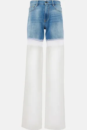 Nensi Dojaka Paneled high-rise tulle wide-leg jeans
