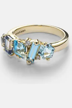 Suzanne Kalan 14kt yellow ring with diamonds and topaz